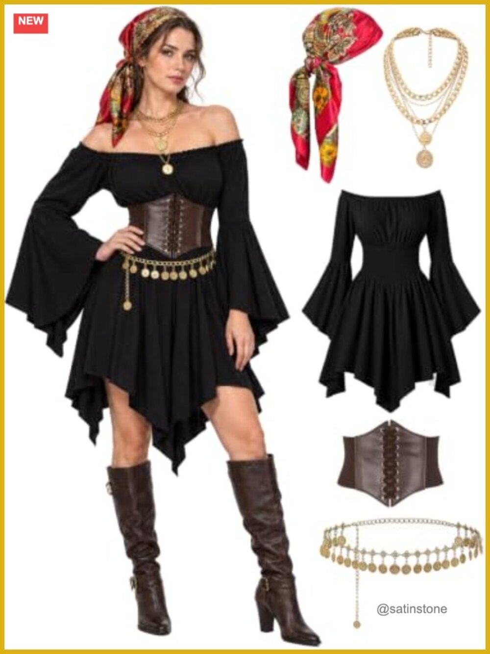 Pirate Costume Women Renaissance Dress Corset Accessories Halloween Set